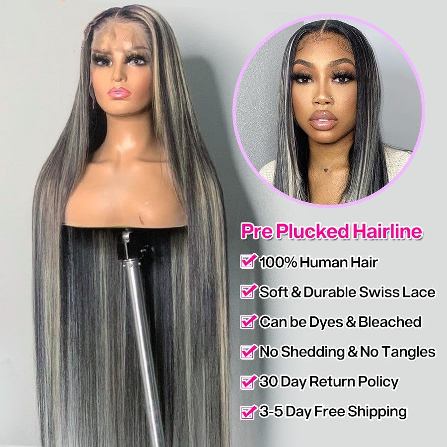 Pre-Plucked Highlight 1B/613 Straight 13X4 Frontal Wig