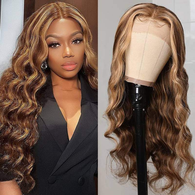 Pre-Plucked Highlight P4/27 Body Wave 13X4 Frontal Wig