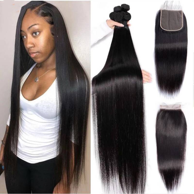 4 Bundles With 4X4 Lace Closure Raw Hair Straight