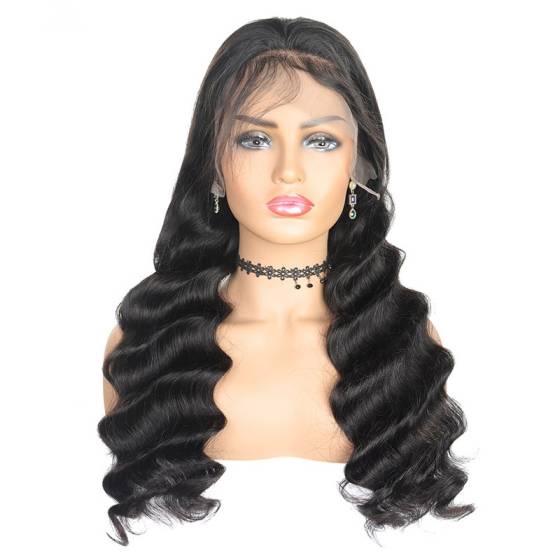 Pre-Plucked 4 by 4 Loose Deep Wave Lace Front Wig, 1B 