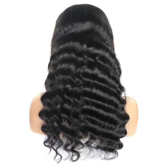 Glueless Pre-Plucked 4 by 4  Brazilian Loose Deep Wave Lace Front Wig, 1B 