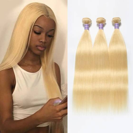 mybombhair blonde 613 Brazilian Straight Hair Weave 3 Bundles 
