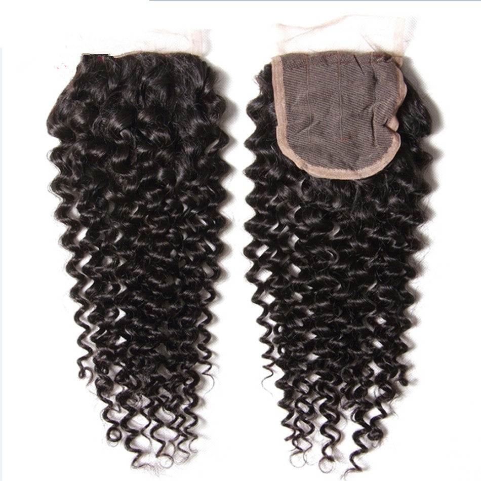  Indian Deep Curly Hair 3 Bundles With 4*4 Lace Closure Middle Part
