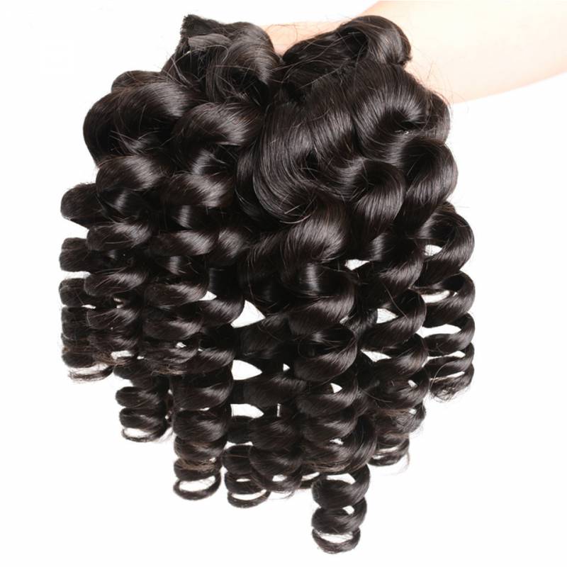 Indian Funmi Curly 3 Bundles With Closure Remy Hair Extensions