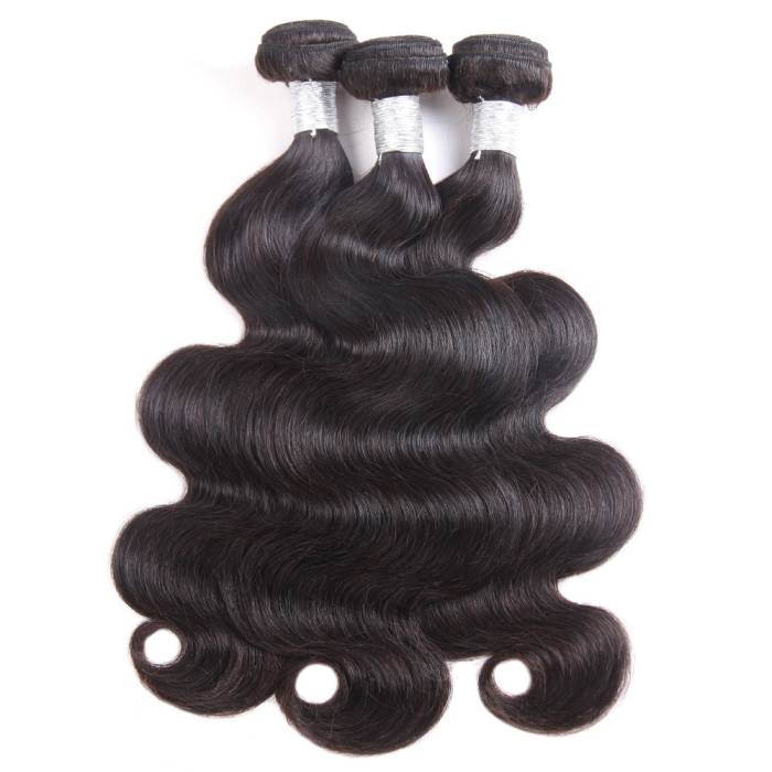 mybombhair 3 Bundles With 13*4 Lace Frontal Closure Indian Body Wave Color 1b