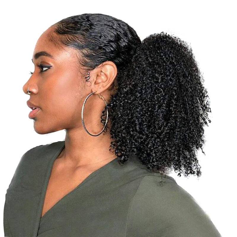Drawstring Ponytail With Clips in Kinky Curly 1B