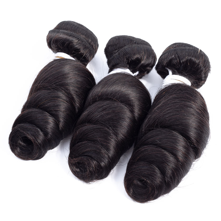  Peruvian Loose Wave Hair 3 Bundles With 4*4 Lace Closure