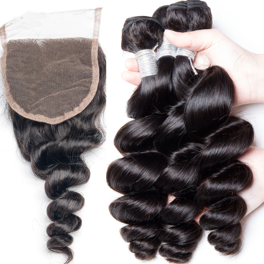 3 Bundles With 4*4 Lace Closure Brazilian Loose Wave Hair 