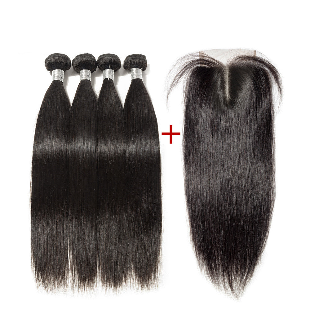 4 Bundles With 4*4 Lace Closure Brazilian Straight Hair