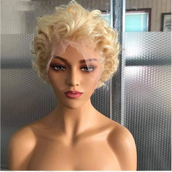 613 Blonde 13x4 Frontal Curly PiXie Short Cut