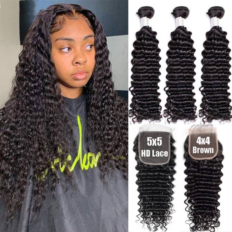 3 Bundles With 4X4 Lace Closure Raw Hair Deep Wave