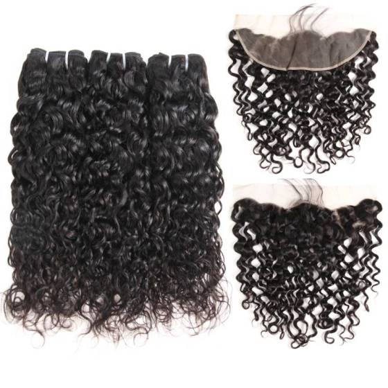 3 Bundles With 13*4 Lace Frontal Closure Brazilian Water Wave 