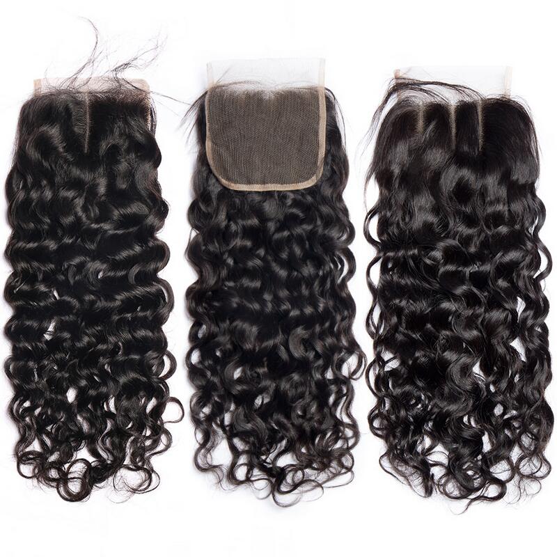 4 Bundles With 4X4 Lace Closure Water Wave Hair 100% Virgin Human Hair