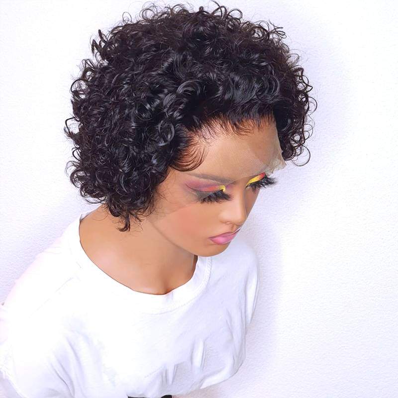 Pixie Short Cut Transparent Lace Wig Curly
